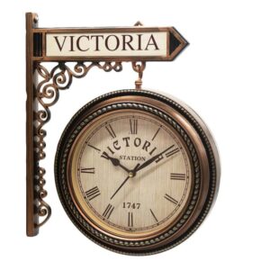 Golden Plastic Wooden Pattern Dual Side Wall Clock