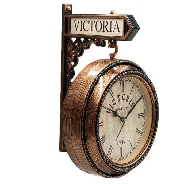 Golden Plastic Wooden Pattern Dual Side Wall Clock - Image 4