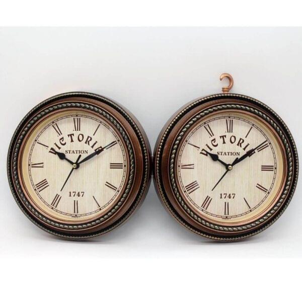 Golden Plastic Wooden Pattern Dual Side Wall Clock - Image 3