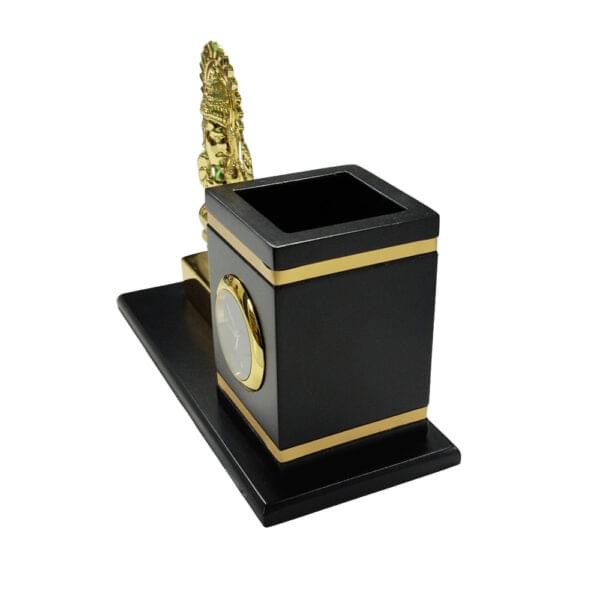 Metal Table Pen Stand With Clock - Image 3